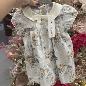 NWT Janie and Jack Floral Kids Dress - Cream and Gray
